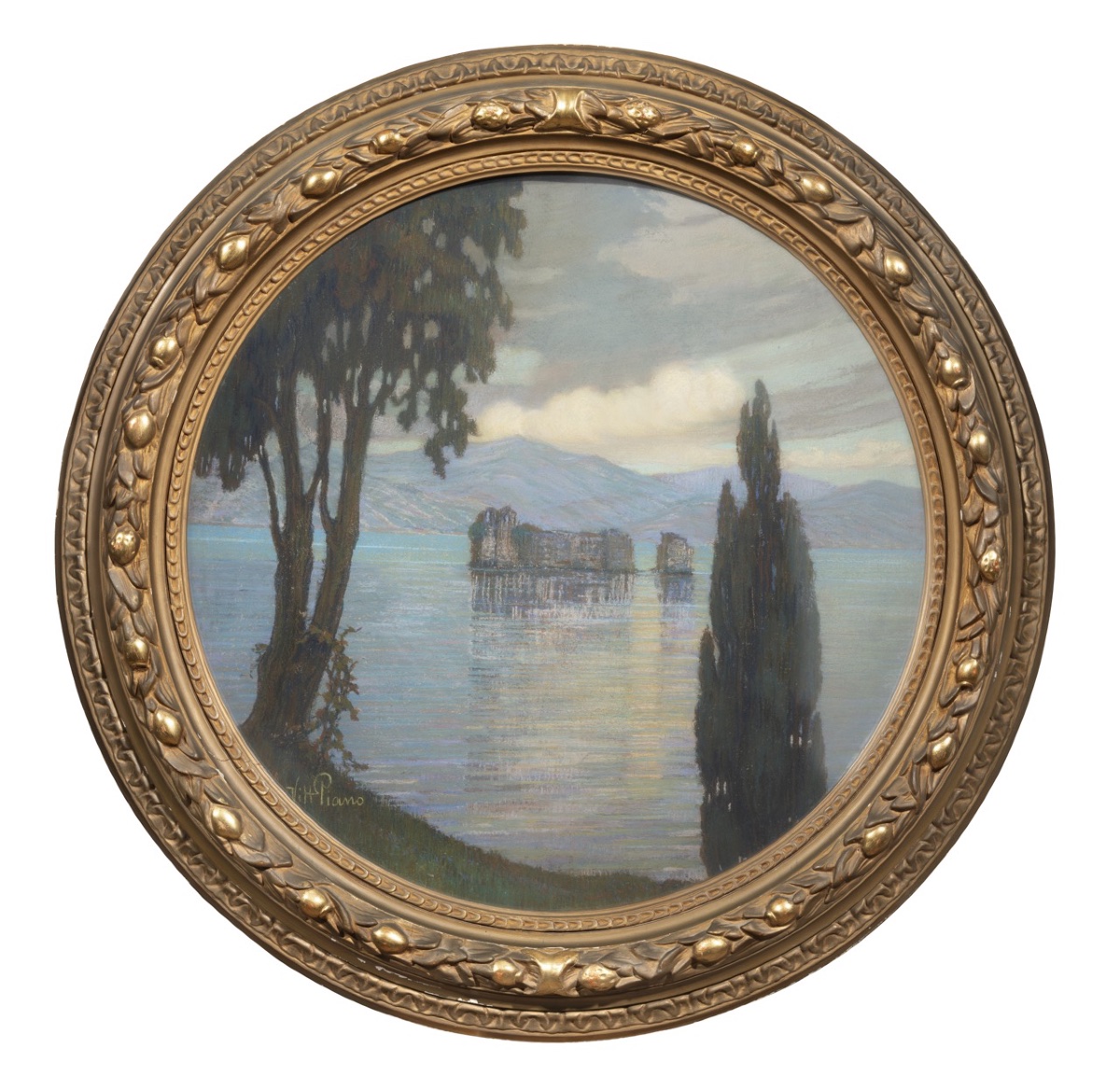 Lago Maggiore, Vue des châteaux de Cannero, Signé Vittorio Piano, Début du XXe siècle