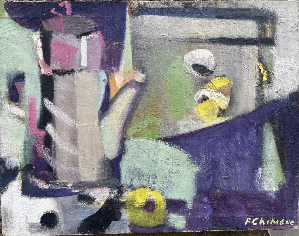 F. Chimène, La Cafetière, femme peintre de Chatou, Paris, années 1970