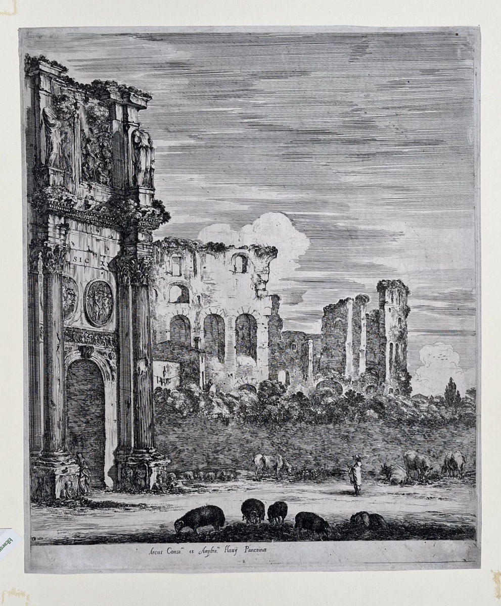 Stefano della Bella, Arc de Constantin et Colisée, eau-forte XVIIe siècle, filigrane Colbert 