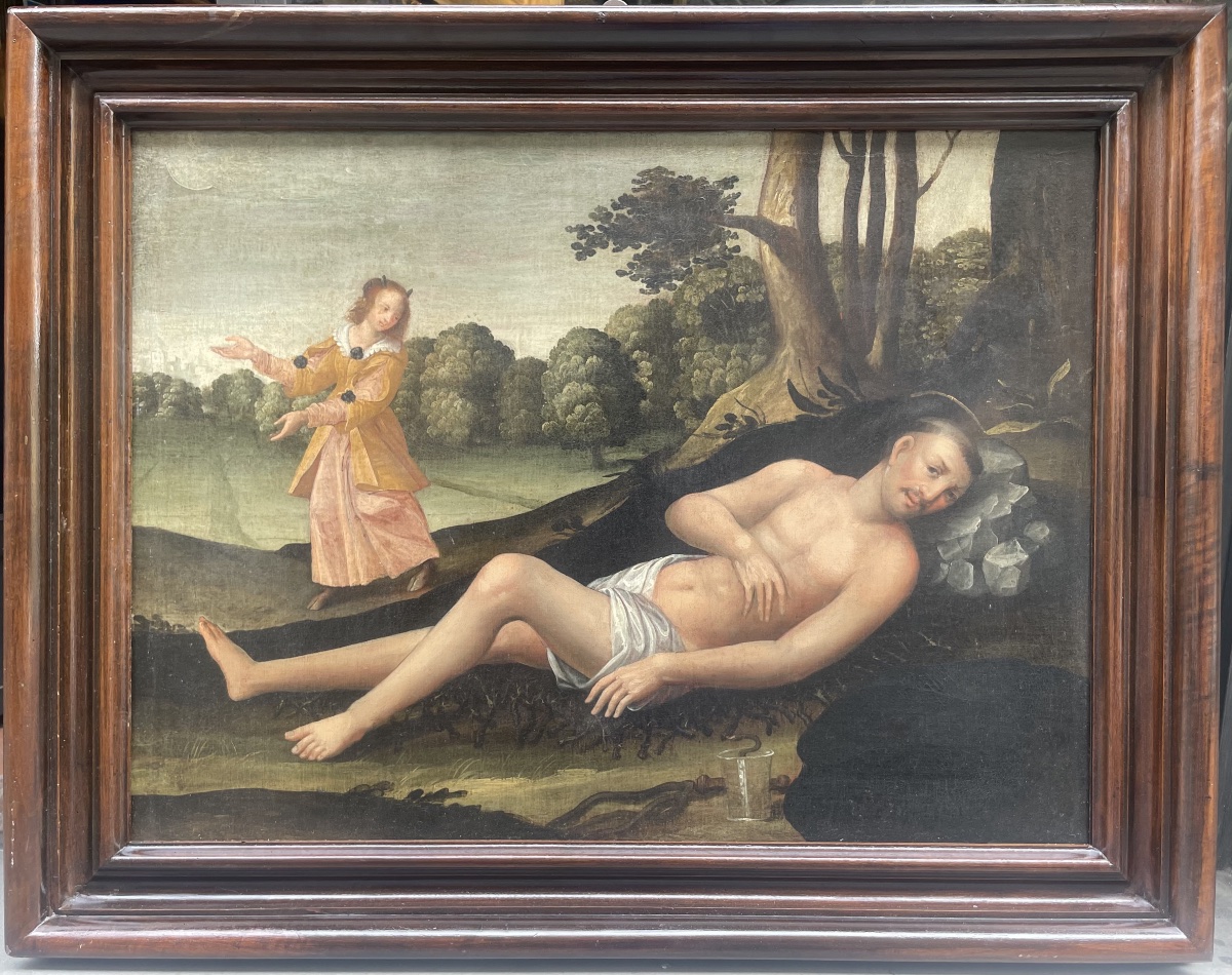 Tentation de saint Benoît avec démon sous l’apparence d’une dame, franco-flamand, XVIIe siècle -photo-2