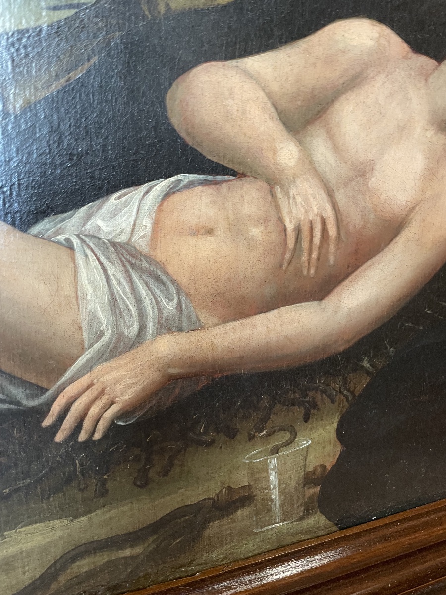 Tentation de saint Benoît avec démon sous l’apparence d’une dame, franco-flamand, XVIIe siècle -photo-4