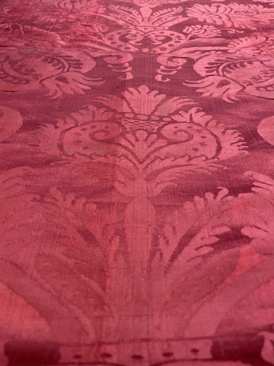 Silk Damask Strip With Vases, Pomegranates And Carnations, Italy, 17th Century  -photo-2