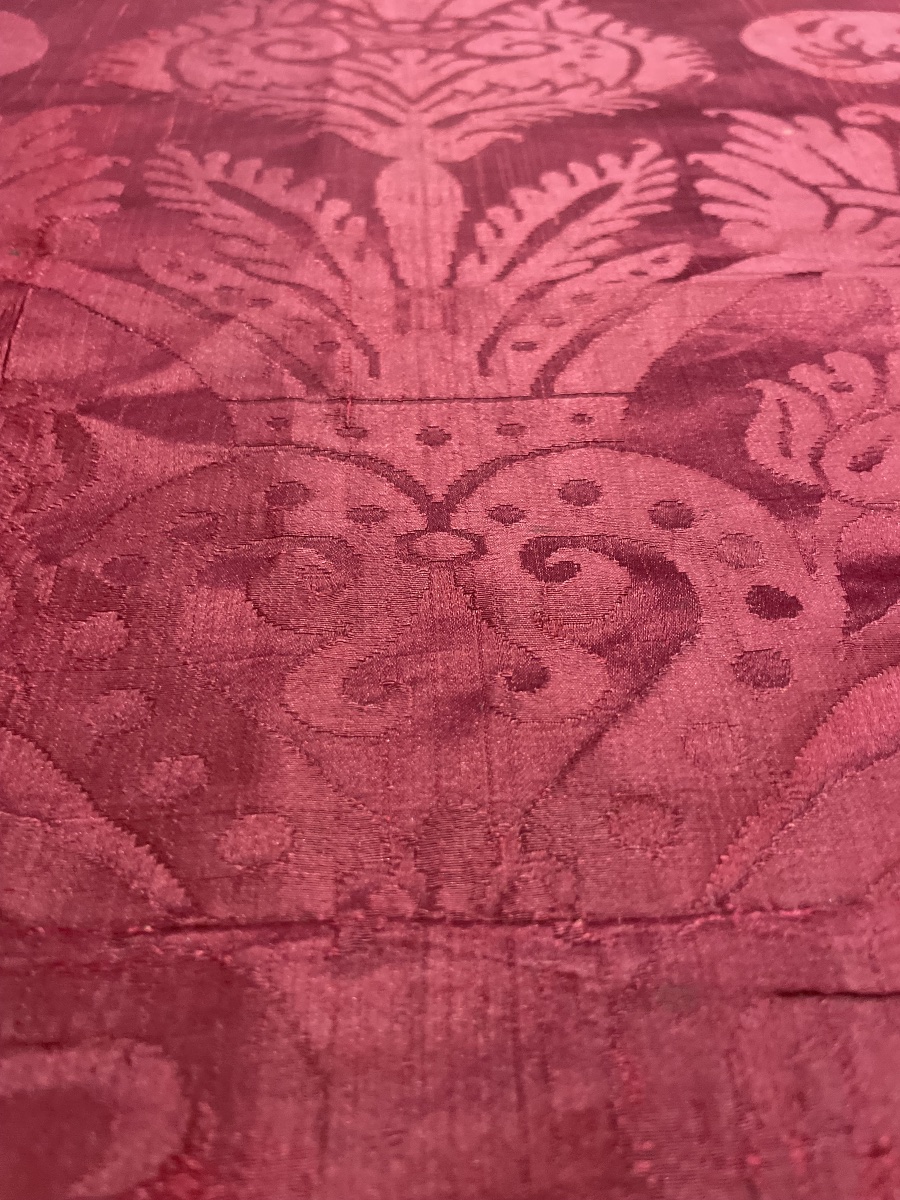 Silk Damask Strip With Vases, Pomegranates And Carnations, Italy, 17th Century  -photo-8