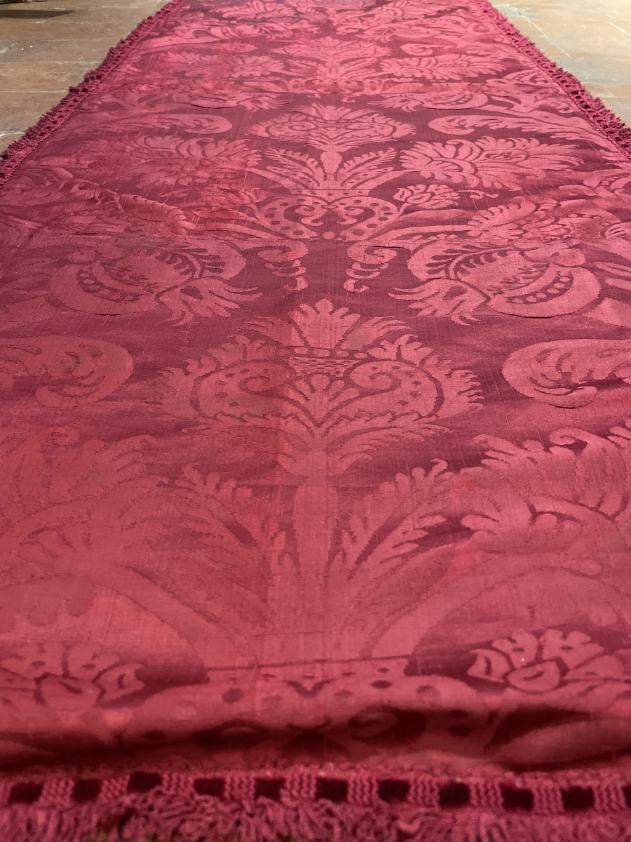Silk Damask Strip With Vases, Pomegranates And Carnations, Italy, 17th Century  