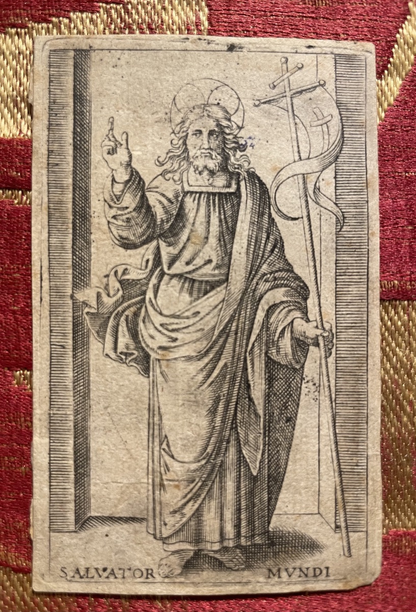 Marcantonio Raimondi, Salvator Mundi, gravure au burin, collection Böhm XVIe siècle 