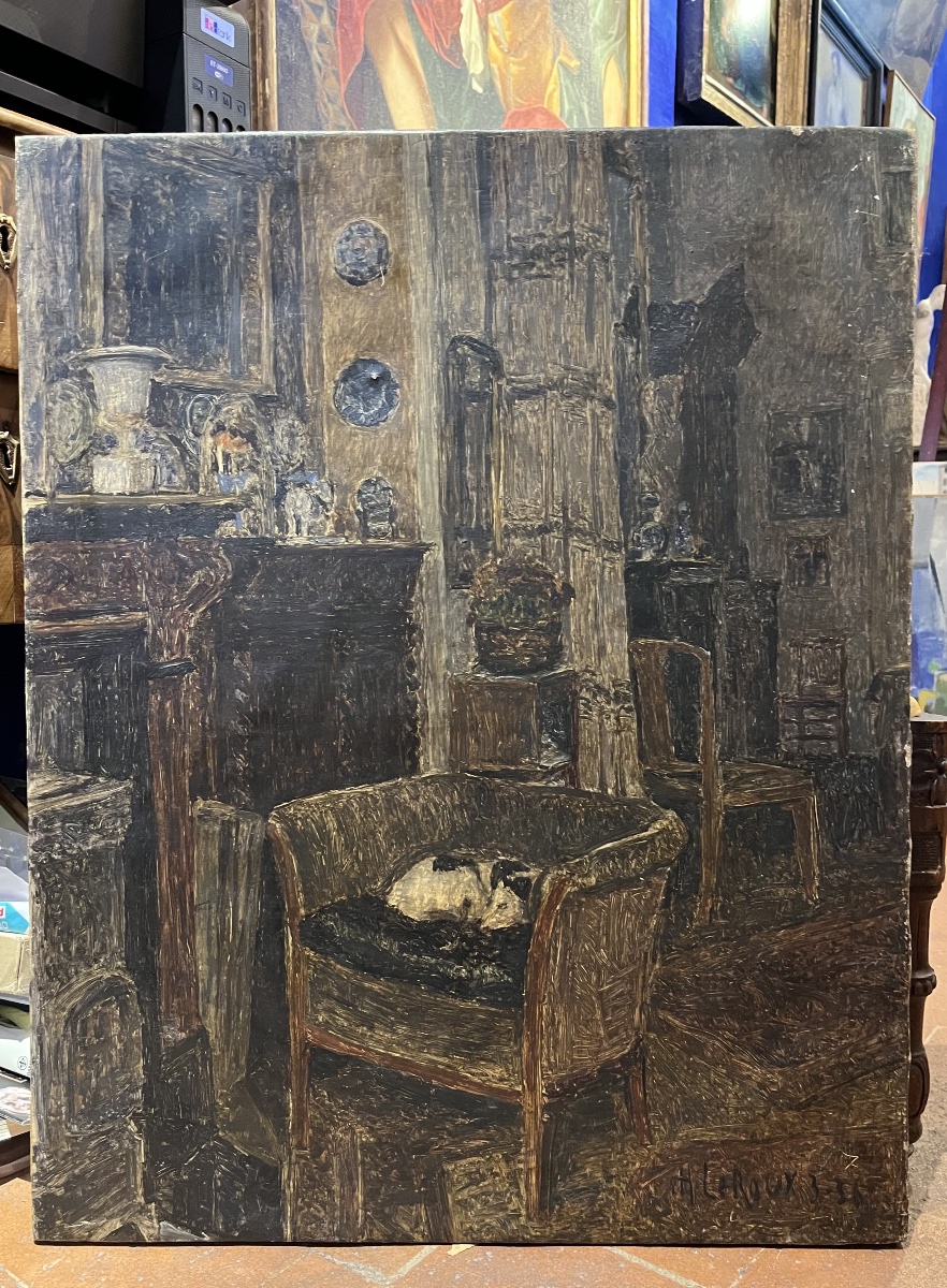 Intérieur à Auderghem, Henri Le Roux, signé et daté 1936.-photo-3