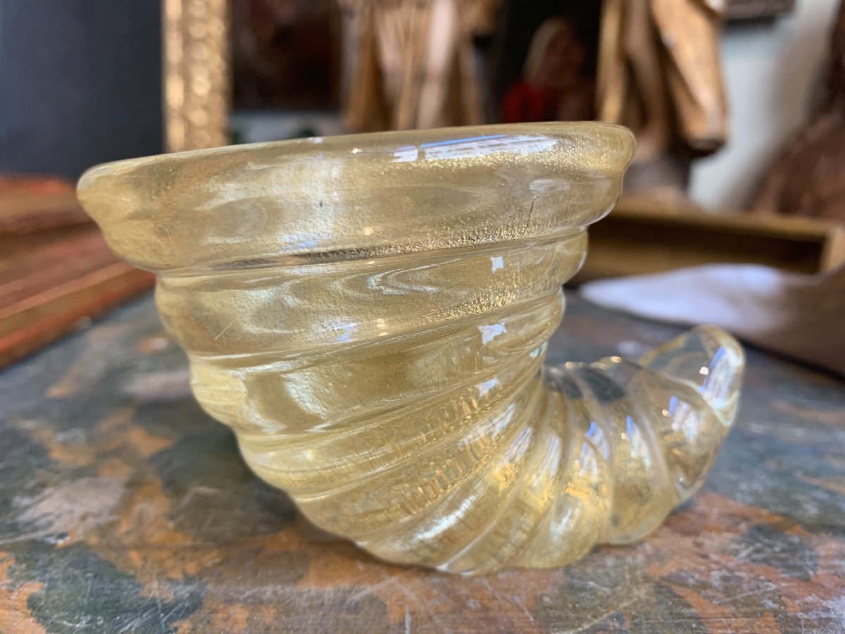 Verre De Murano Avec Feuille d'Or.  Barovier.  Milieu Du 20e Siècle  Venise. 