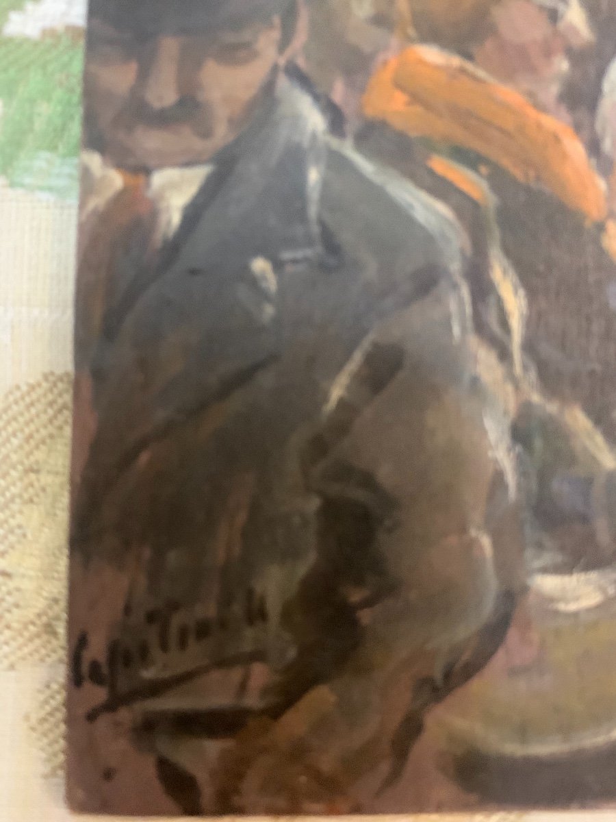 Market In Italian Town. Small Painting. 1950 Approx-photo-1