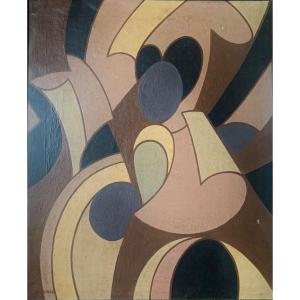 Abstract Painting With Cubist Influence.  Approximately 1970s.