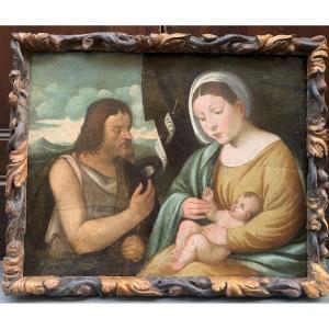 Début XVIe Siècle.  école Vénitienne.  Vierge à l'Enfant Avec Saint Jean.