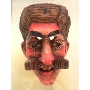Guatemala.  Mask Of The Baile De La Conquista.  Mid 20th Century.  Carved And Painted Wood.