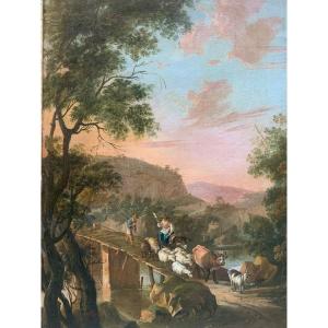 Paysage Italien Avec Un Pont. Entourage De Jan Both (utrecht,1618-1652)