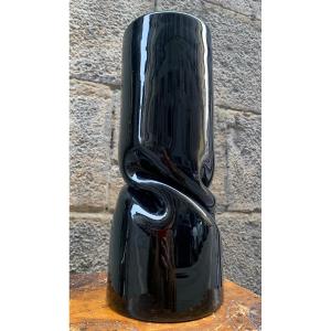 Murano Black Glass Vase. Around 1980.  Venice  
