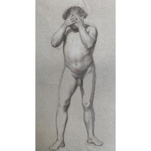 Etude Anatomique Préparatoire Pour La Figure d'Un Homme Avec Les Mains Sur Le Visage. XIXe