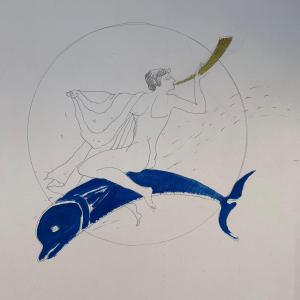 Dionisiaca. Sketch With A Greek Deity On A Dolphin By Marco Silombria. 