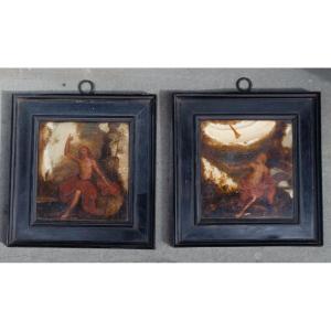 A Pair Of Paintings On Alabaster.  17th Century. After 1650.  Follower Of Guercino.