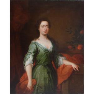 Large English School Portrait Of Lady With Oranges. 1715 Circa