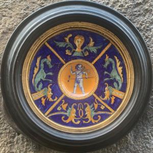 ### Antique Maiolica Plate From The Late 16th Century With Putto And Toy (pinwheel?) - Urbino