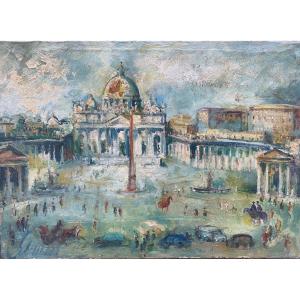 Saint Peter's Square, Vatican, Rome. Painting By The Florentine Painter Emanuele Cappello.