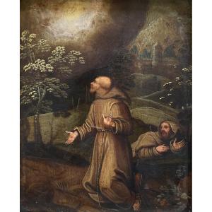 Saint François Recevant Les Stigmates. Huile Sur Cuivre, école Flamande, XVIIe Siècle