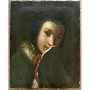 Portrait De Jeune Femme Au Manteau Bordé De Fourrure.  Entourage De Pietro Rotari