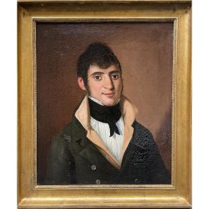 Portrait masculin, 1810–1820, jeune brun au col haut et à la cravate noire
