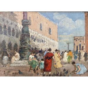 Ermo Zago (bovolone, 1880 – Milan, 1942) View Of The Doge’s Palace In Venice, Circa 1920