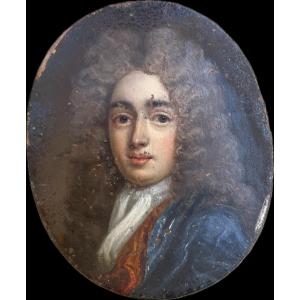 Petit portrait d’homme en perruque. Huile sur cuivre . École du Nord, vers 1700–1710.