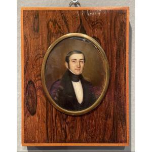 Portrait Miniature Of A Young Man, Signed M. Chavelon (?), Circa 1835–1840 , Cm 17x13
