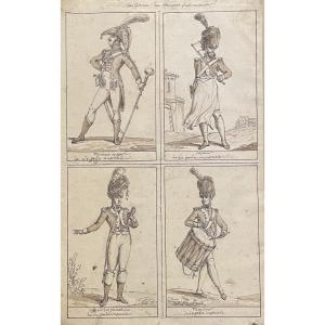 Quatre études de militaires de la Garde Impériale française. Ca.1820