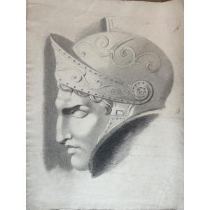 Head Of A Warrior With Helmet, Academic Study, 19th Century, 57 × 43 Cm 