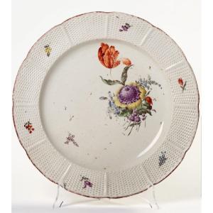 Frankenthal Porcelain Plate 18th Century Floral Decoration Woven Relief 34.5 Cm