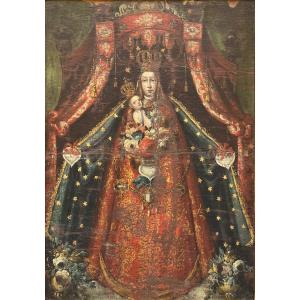 Madonna de l’Apocalypse aux ex-voto en forme de cœur. Vice-royaume du Pérou, art colonial