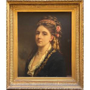 Portrait Of A Young Woman In Balkan Ottoman Costume, Signed Emma Sterrer, Ca. 1880