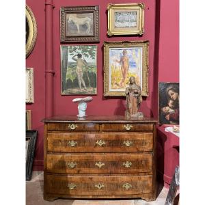 French Louis XIV Walnut Commode, Late 17th Century, Slightly Curved Front, 130 Cm