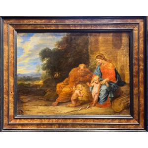 Sainte Famille avec saint Jean-Baptiste dans un paysage boisé – École flamande, Bruxelles