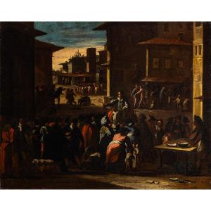 Charlatan With Snakes In A Roman Square, Bamboccianti, 17th Century