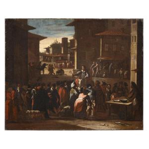 Charlatan With Snakes In A Roman Square, Bamboccianti, 17th Century