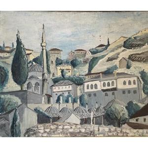 Počitelj, ville ottomane de Bosnie-Herzégovine avec mosquée et minaret, première moitié du XXe