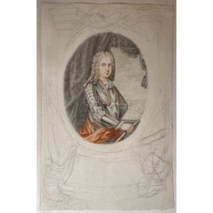Dessin XVIIIe, Grand Maître de Malte Ramón Perellós, étude préparatoire pour une estampe