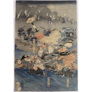 Utagawa Kuniyoshi – Bataille de Kawanakajima, Estampe Japonaise, Époque Edo, XIXe Siècle