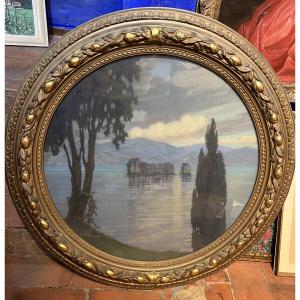Lac Majeur, Vue des châteaux de Cannero, Signé Vittorio Piano, Début du XXe siècle