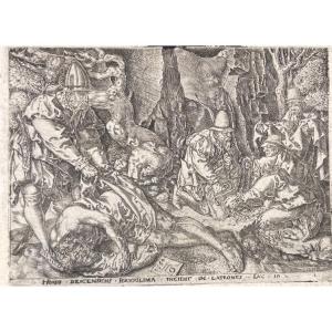 Heinrich Aldegrever, gravure au burin, Bon Samaritain, XVIe siècle, 1554 Rare gravure original