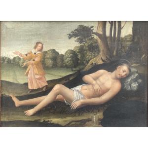 Tentation de saint Benoît avec démon sous l’apparence d’une dame, franco-flamand, XVIIe siècle 