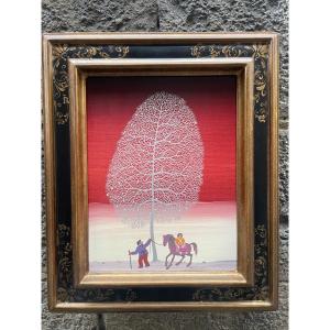 Stevan Petrovic, White Tree, Naïve Painter Between Serbia, France And Switzerland, Circa 1980