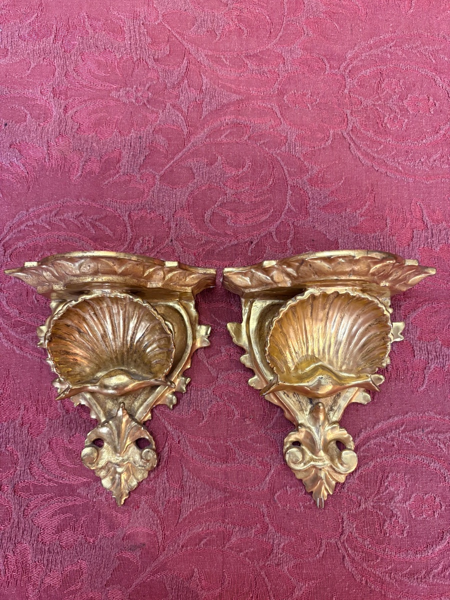 2 Carved And Gilded Wooden Shelves 