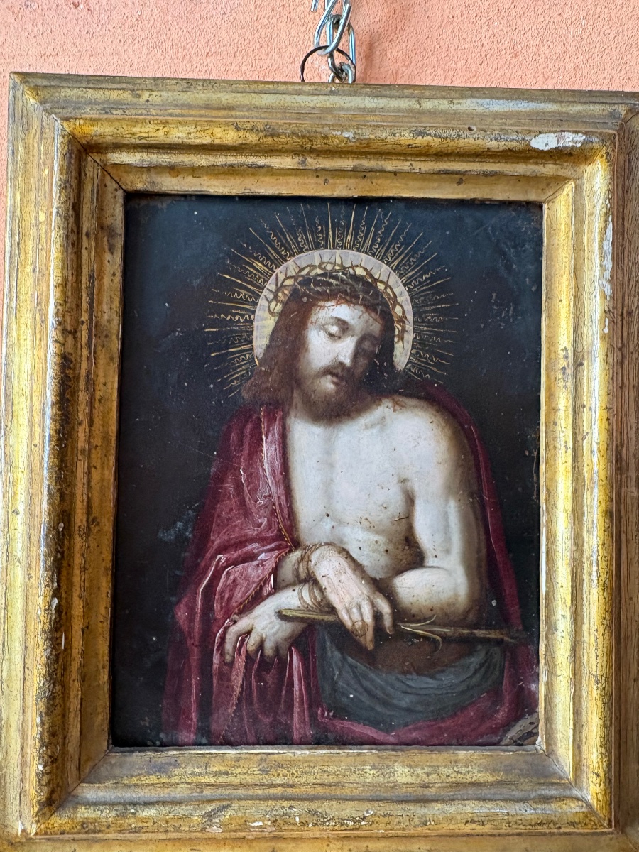 Flemish Painting On Copper Depicting Christ, 17th Century. -photo-2