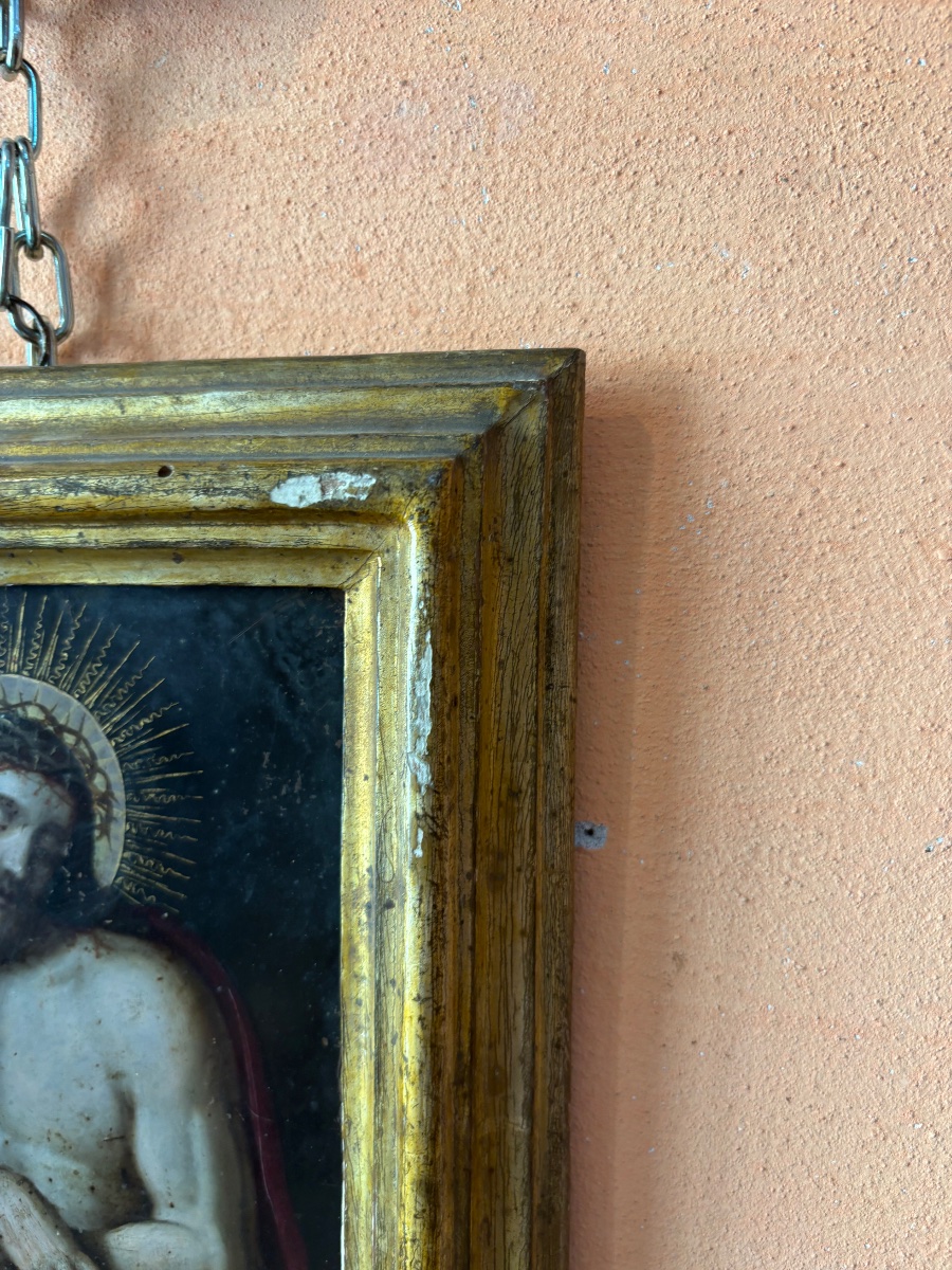 Flemish Painting On Copper Depicting Christ, 17th Century. -photo-3