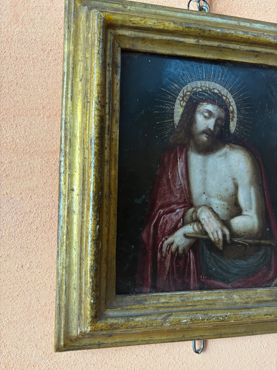 Flemish Painting On Copper Depicting Christ, 17th Century. -photo-4