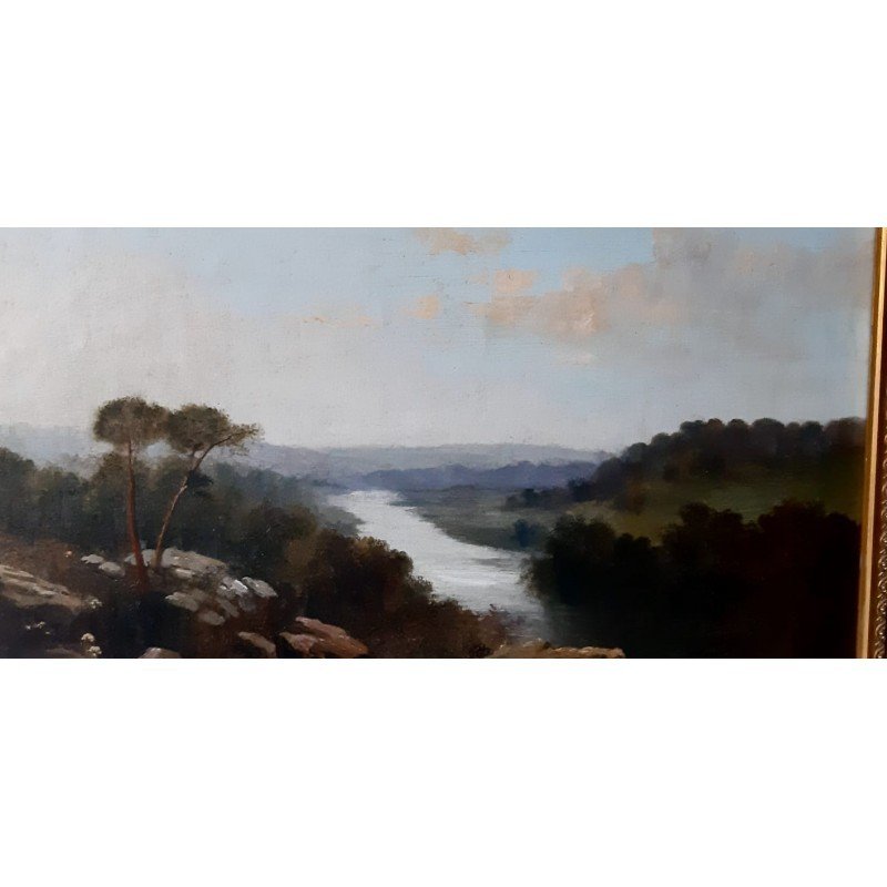 Old Painting Of A River Landscape From The Second Half Of The 19th Century-photo-3
